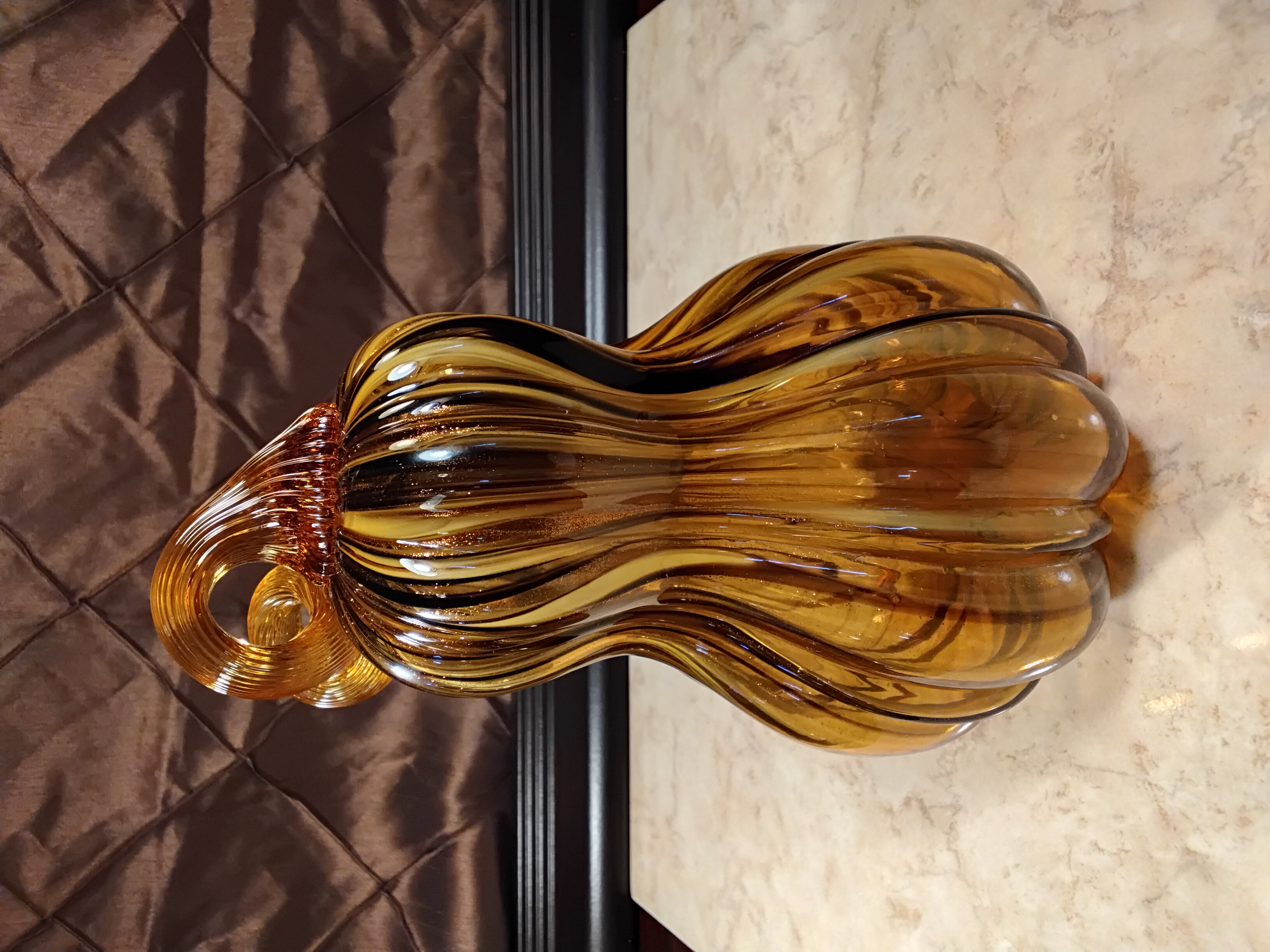 Hand Blown Studio Art Fall leave Colored Gourd 