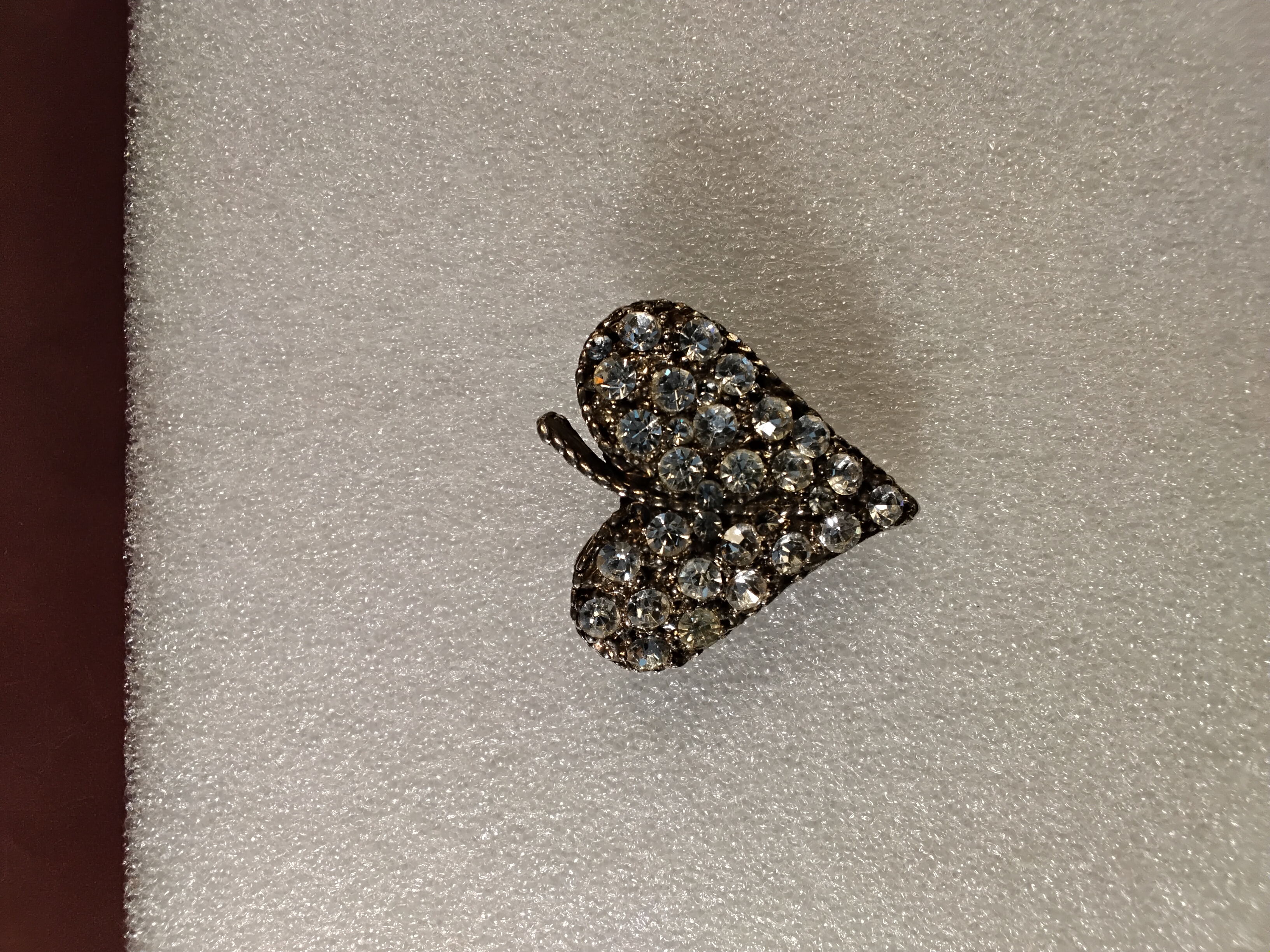 Vintage Rhinestone Heart & Apple Figural Brooch – Clear Pavé Crystals