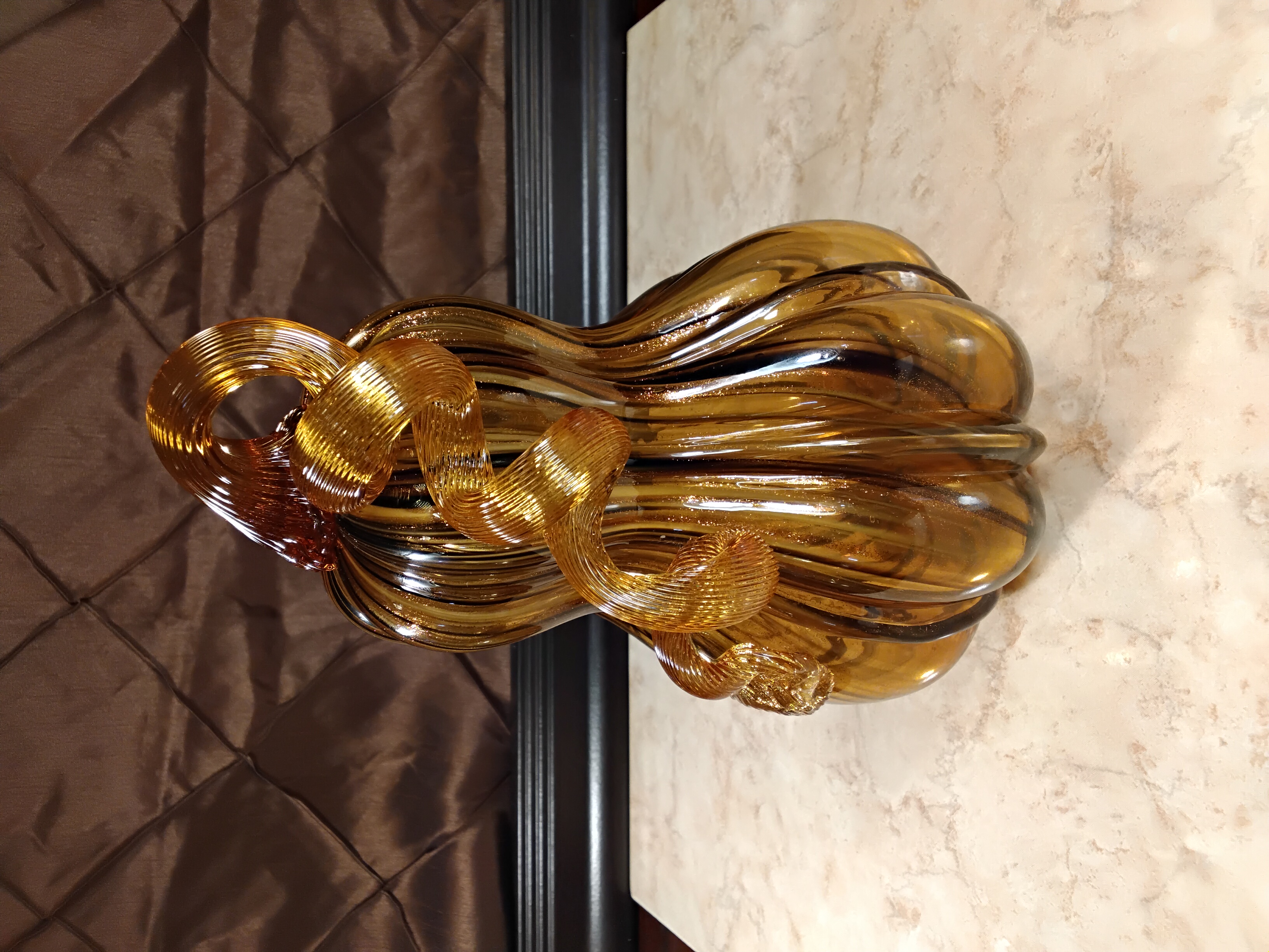 Hand Blown Studio Art Fall leave Colored Gourd 