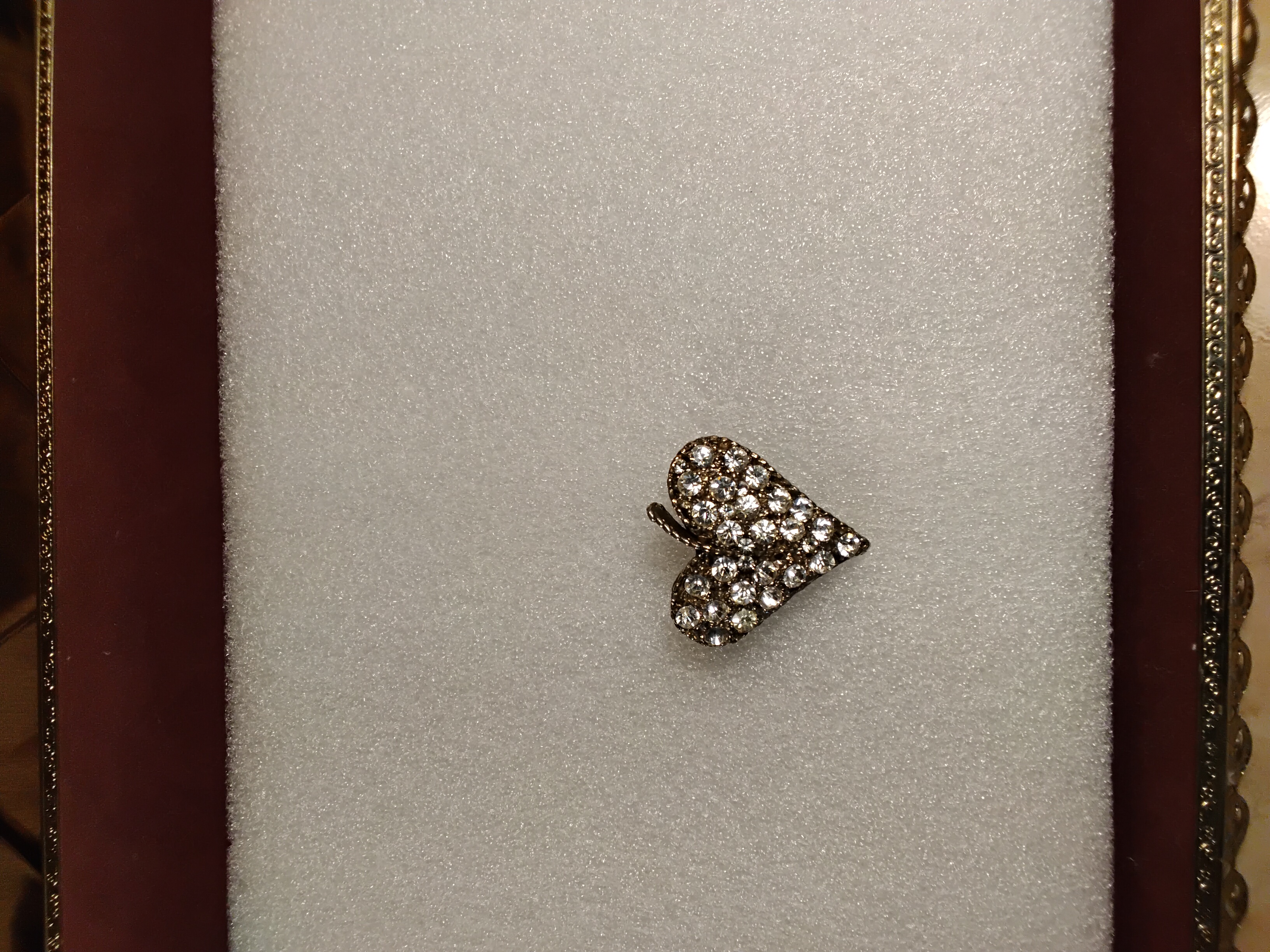 Vintage Rhinestone Heart & Apple Figural Brooch – Clear Pavé Crystals