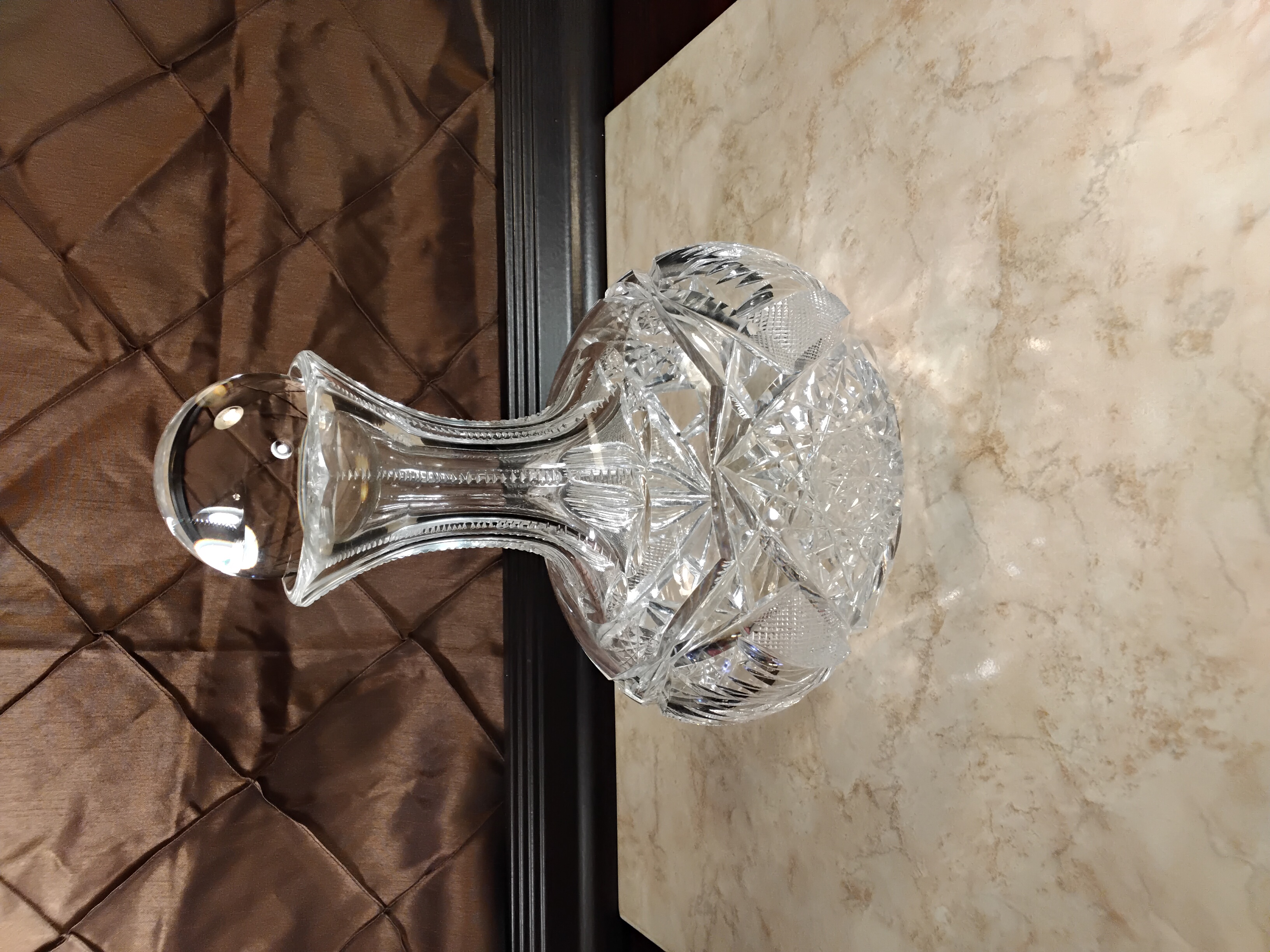 Vintage ABP Style Lead Crystal Starburst-Cut Carafe & Crystal Ball Stopper