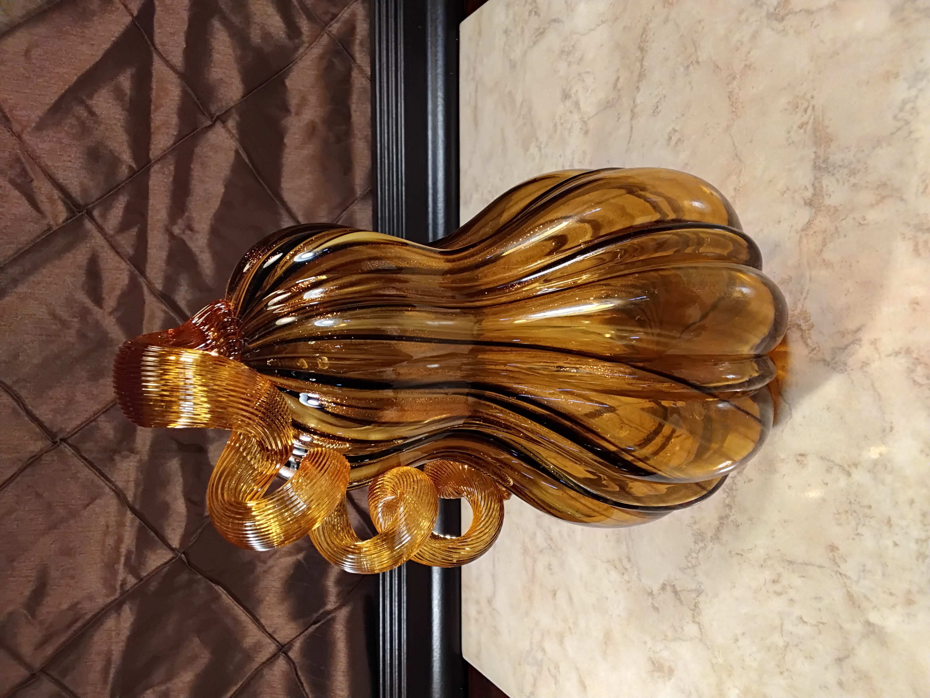 Hand Blown Studio Art Fall leave Colored Gourd 