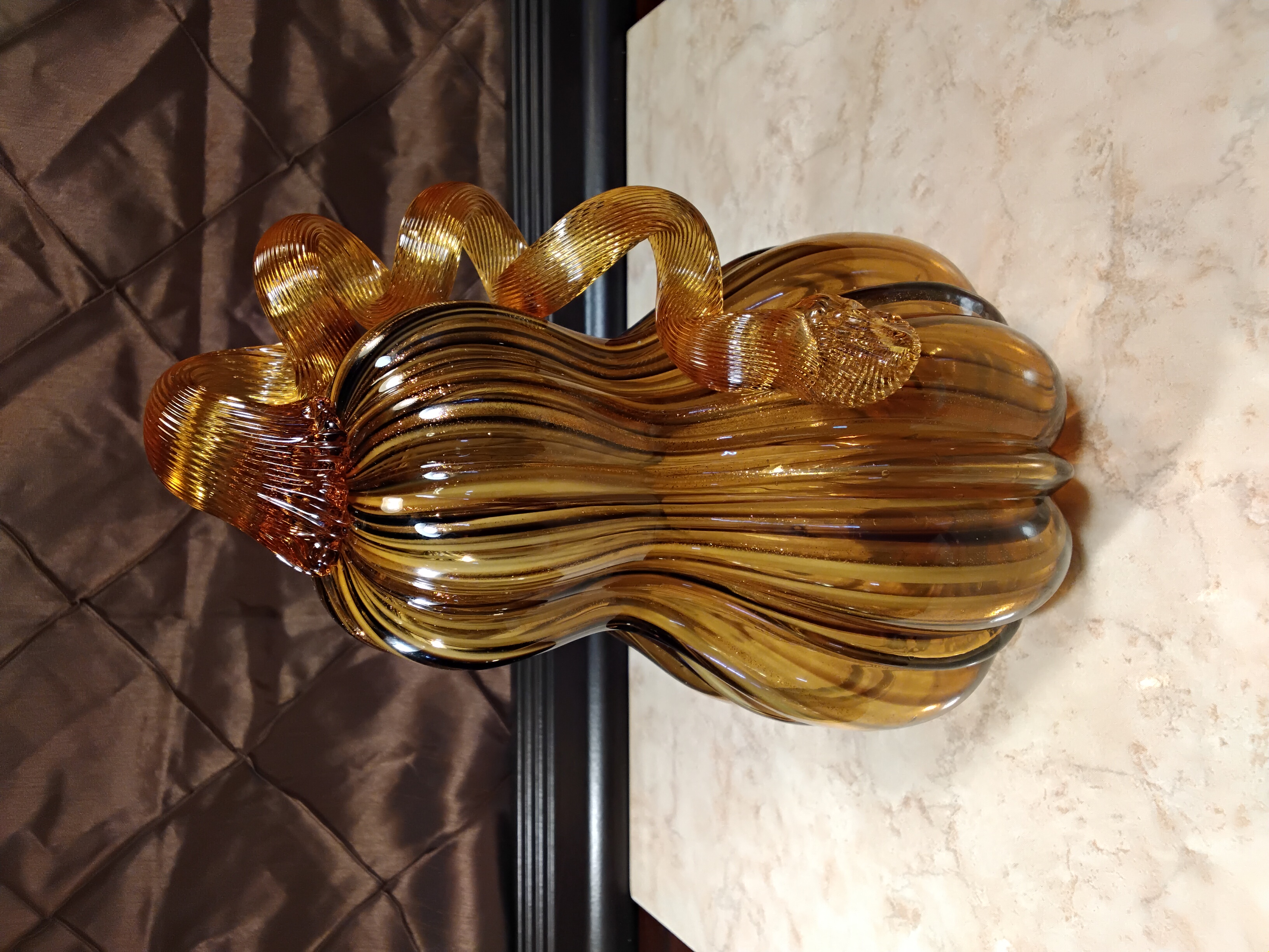Hand Blown Studio Art Fall leave Colored Gourd 