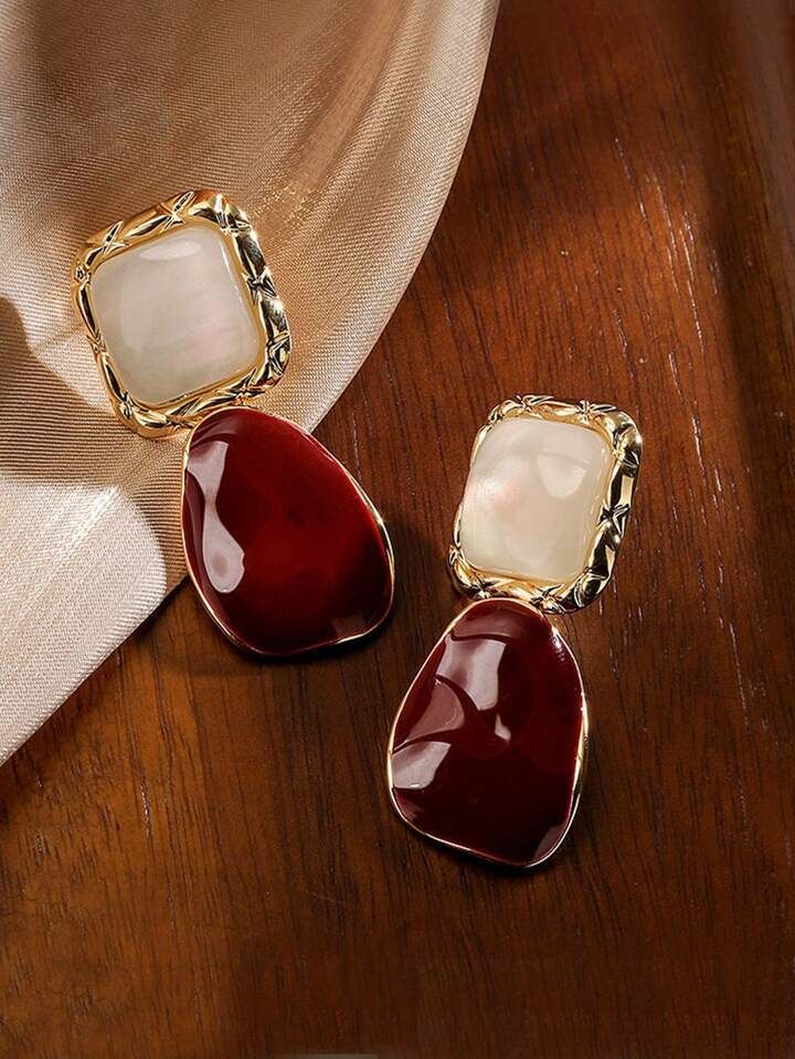 Elegant Gold & Red Dangle Earrings