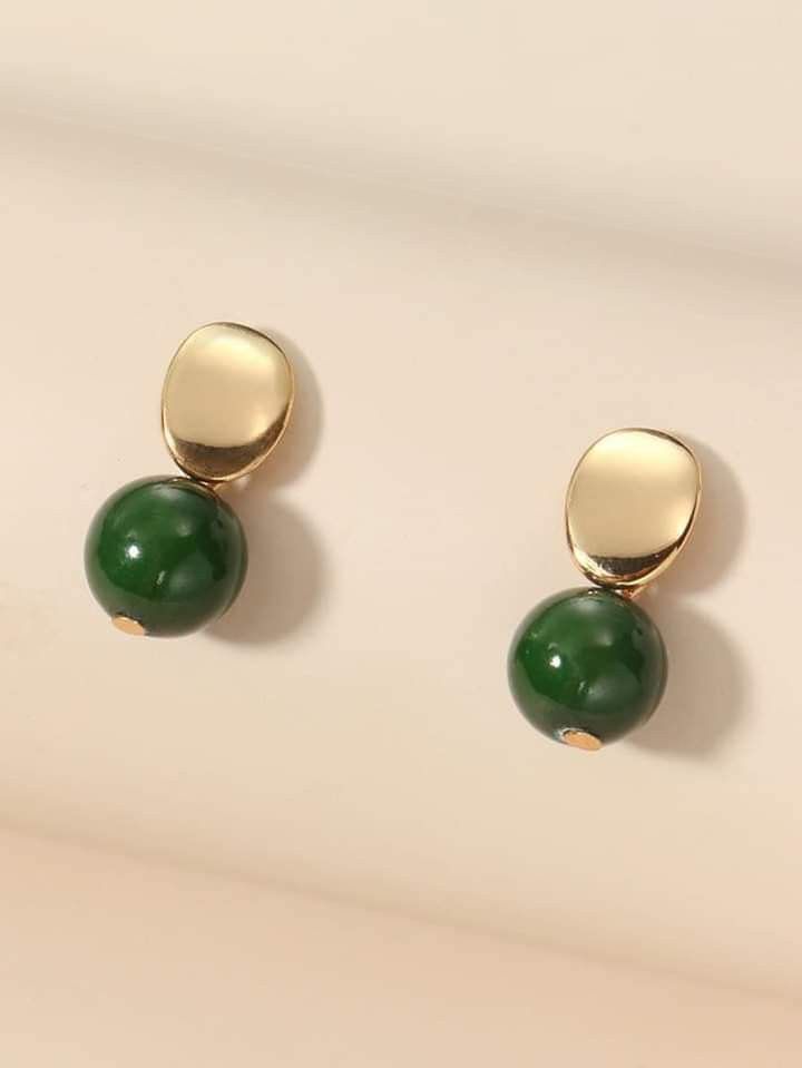 Green Stone Gold Stud Earrings