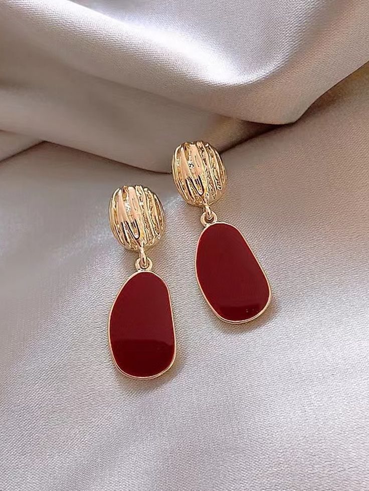 Gold & Red Drop Earrings