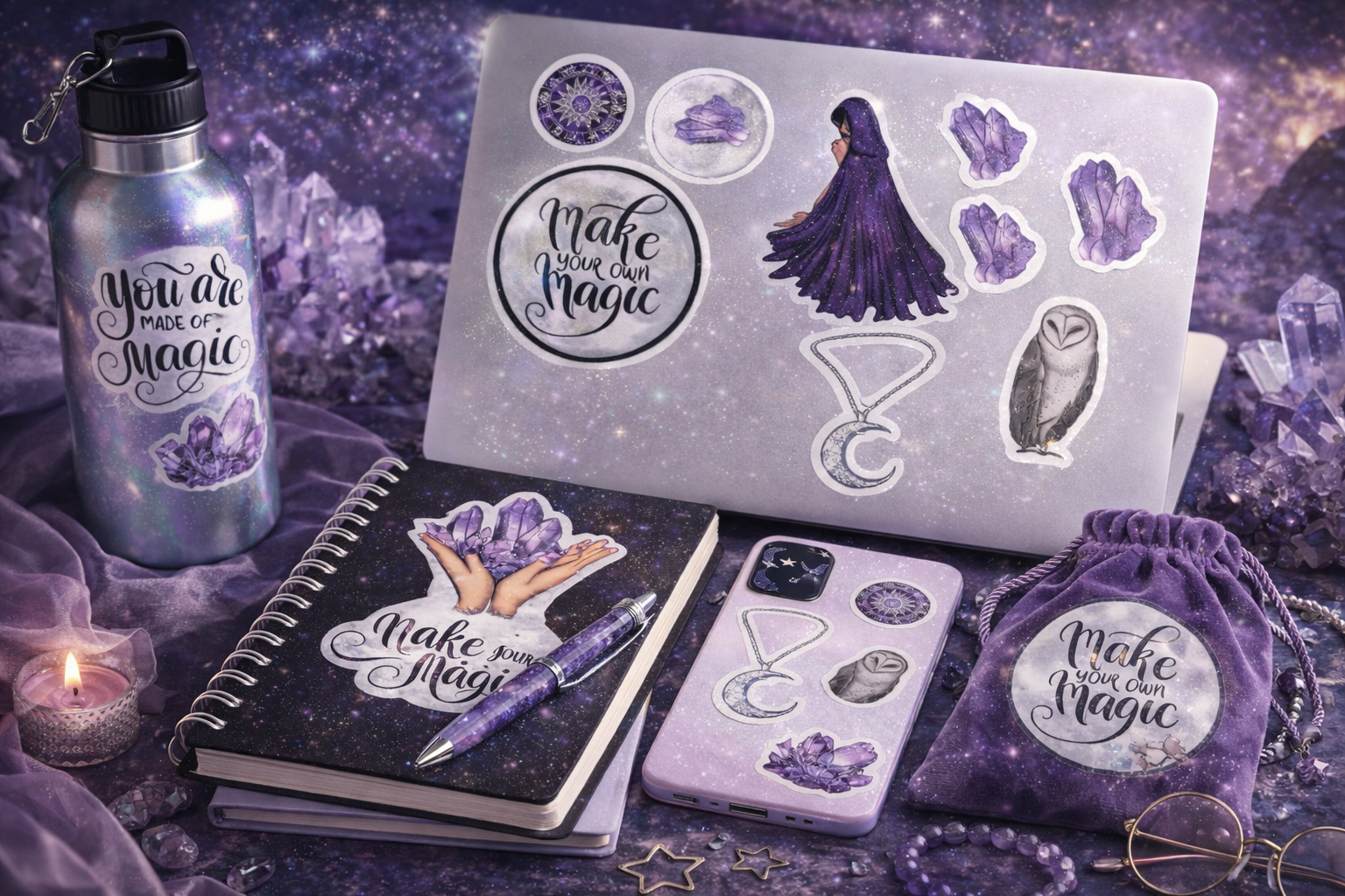 Purple Crystal Magic Stationery Set