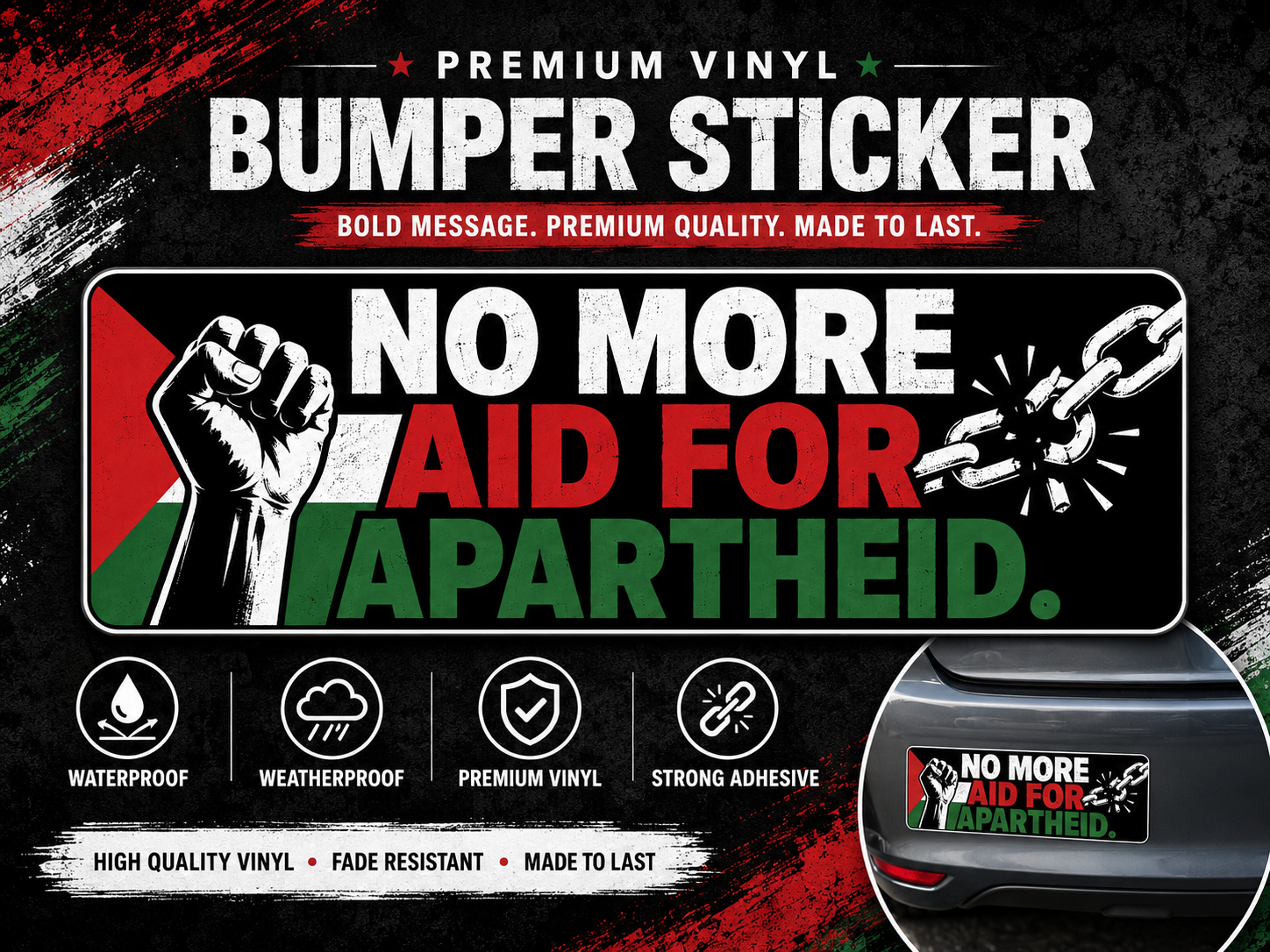No More Aid For Apartheid Bumper Sticker