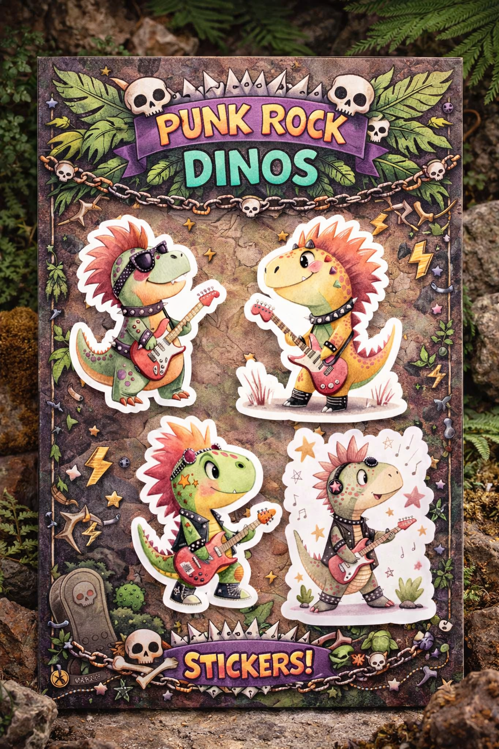 Punk Rock Dino Stickers