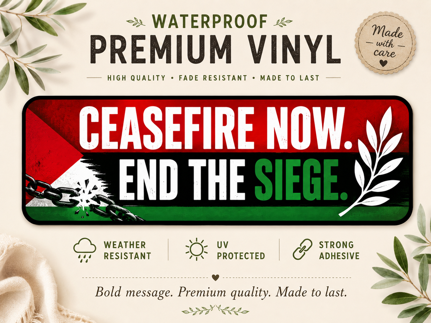 Ceasefire Now. End the Siege Vinyl Sticker