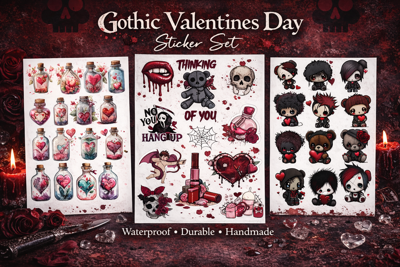Gothic Valentines Day Sticker Set