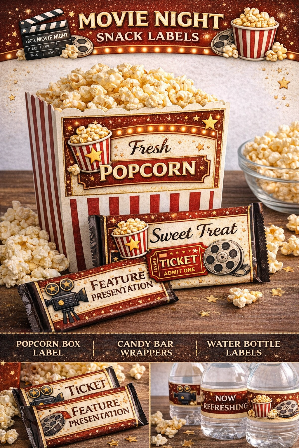Movie Night Snack Labels Set