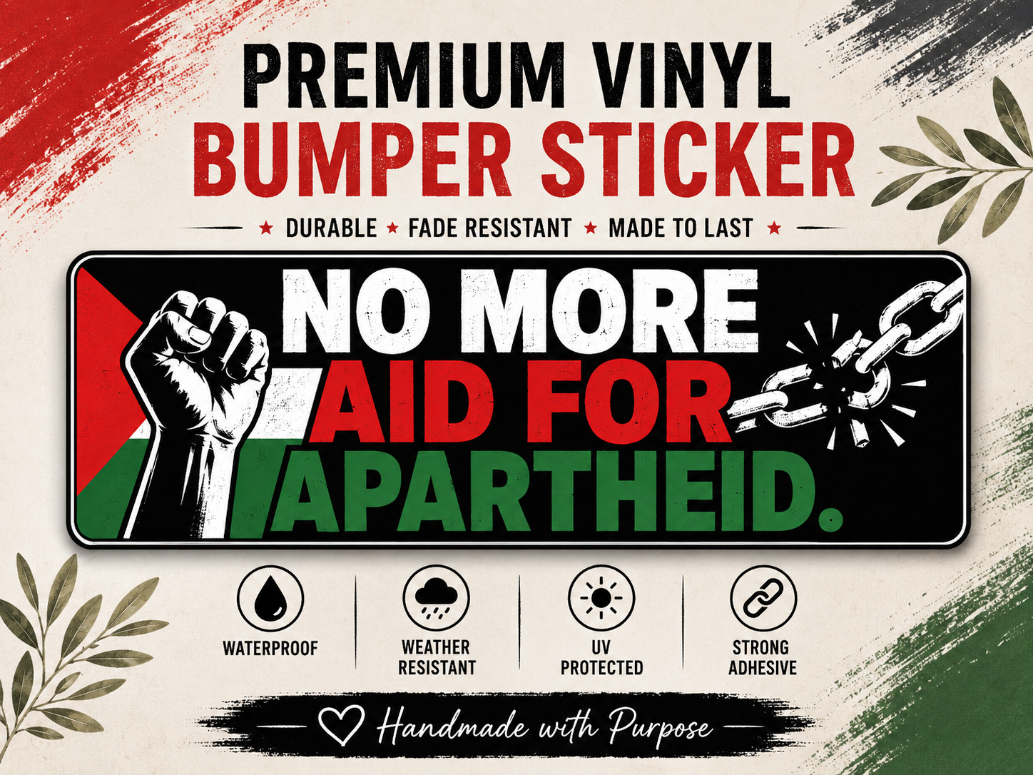 No More Aid For Apartheid Vinyl Bumper Sticker