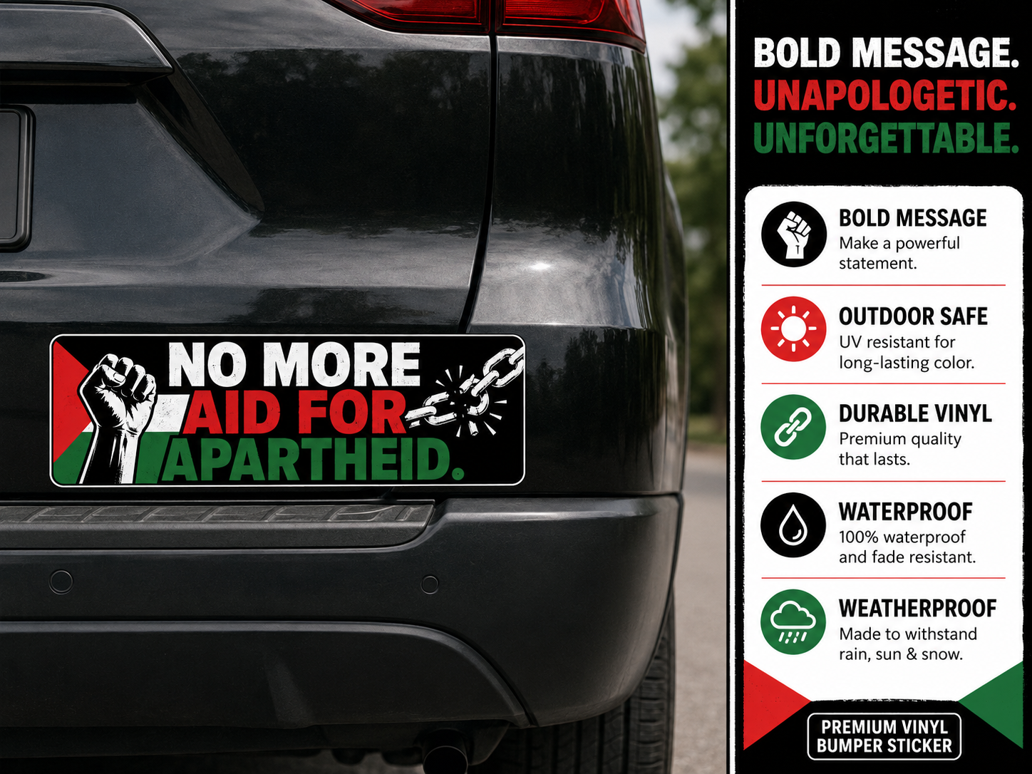 No More Aid For Apartheid Bumper Sticker
