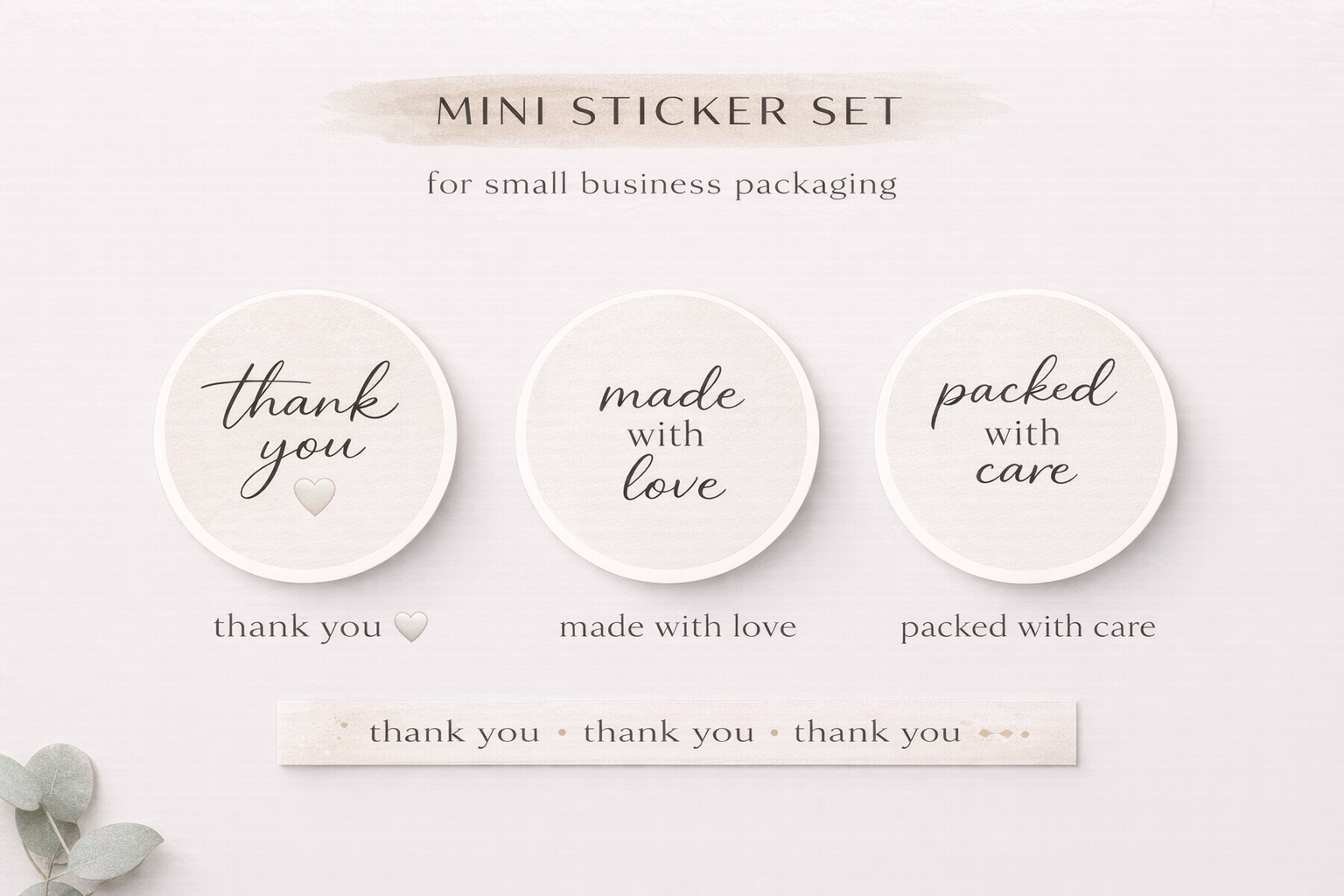 Minimalist Small Business Packaging Set | Thank You Cards, Stickers, Business Cards | Neutral Luxe Branding Kit