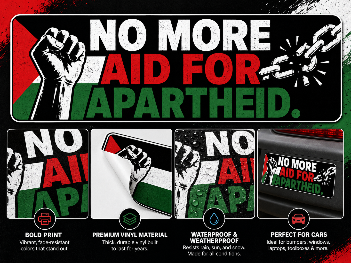 No More Aid For Apartheid Bumper Sticker