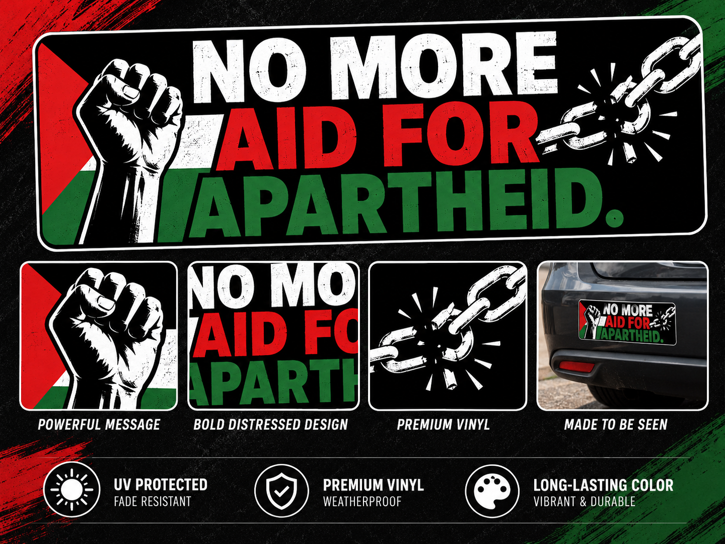 No More Aid For Apartheid Vinyl Bumper Sticker