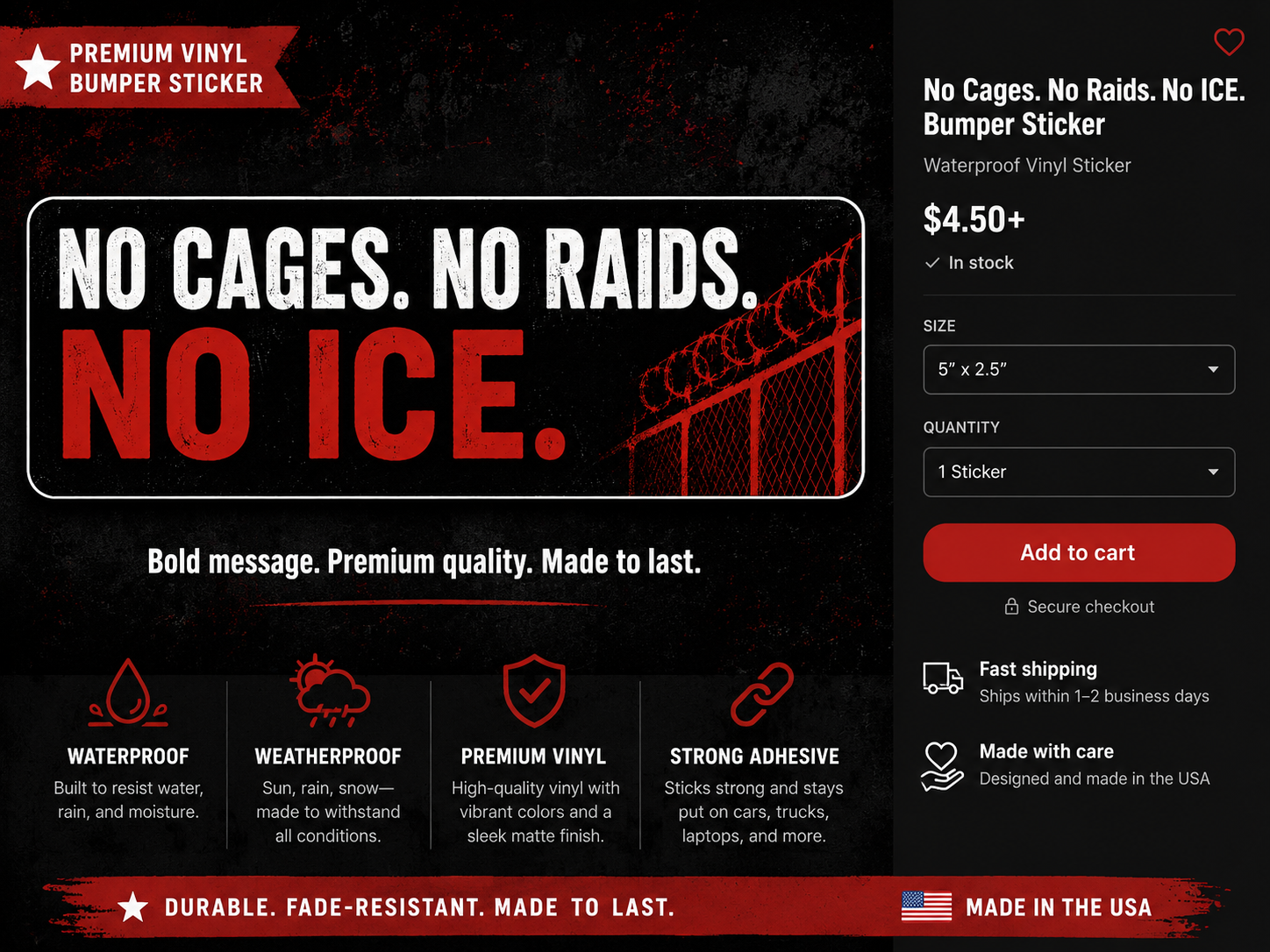 No Cages No Raids No ICE Vinyl Sticker