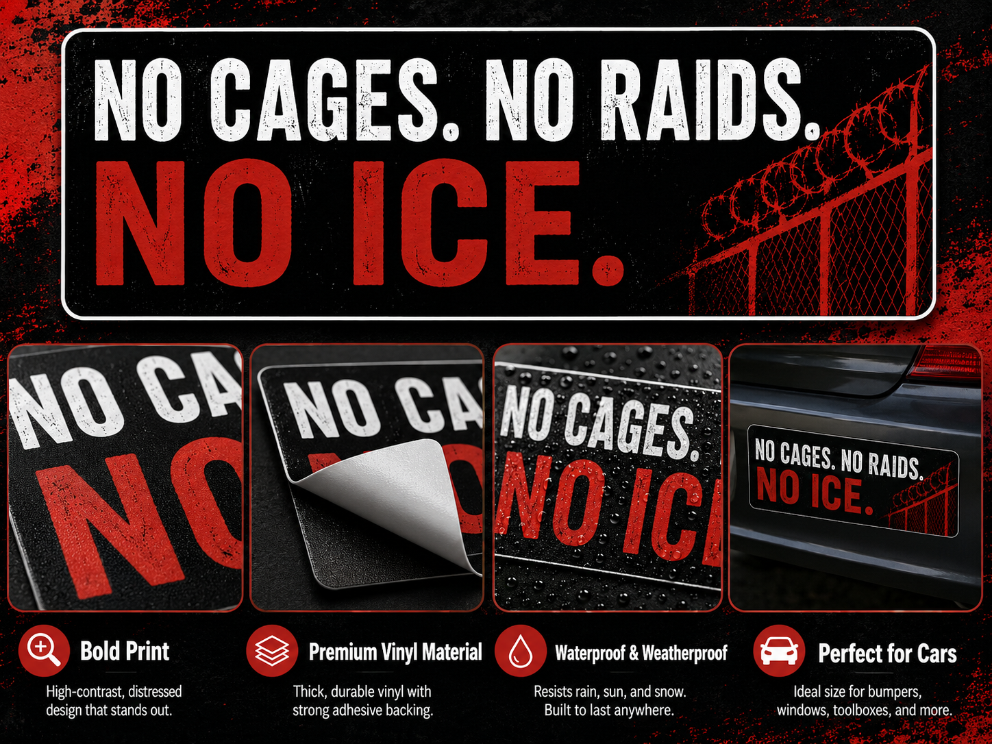 No Cages No Raids No ICE Vinyl Sticker