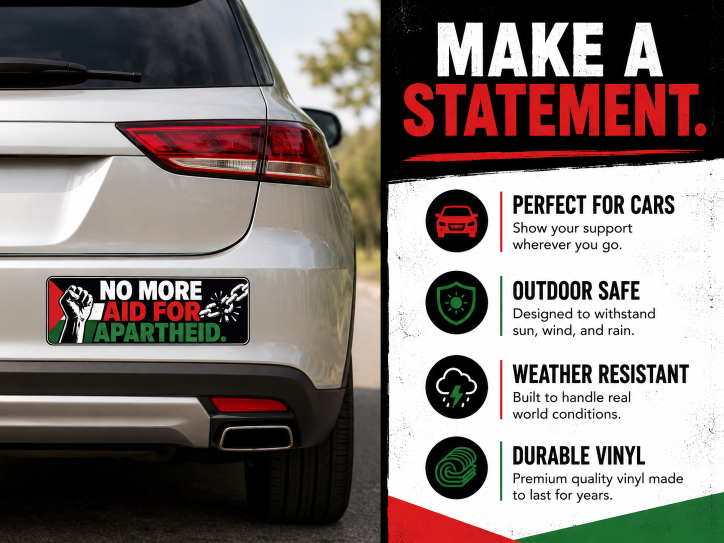 No More Aid For Apartheid Vinyl Bumper Sticker
