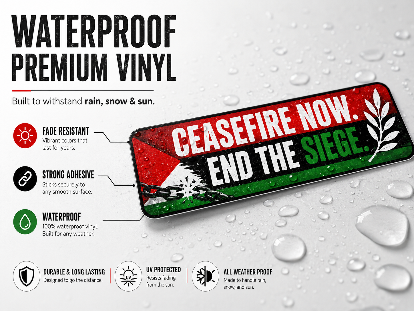 Ceasefire Now. End the Siege Vinyl Sticker