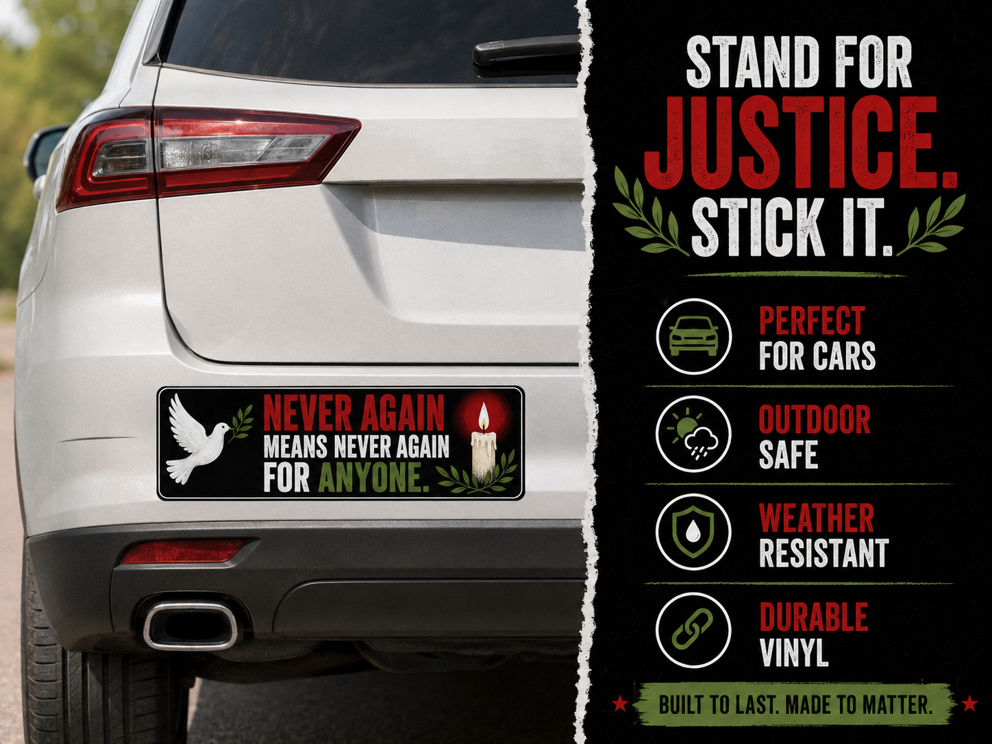 Justice Vinyl Car Bumper Sticker