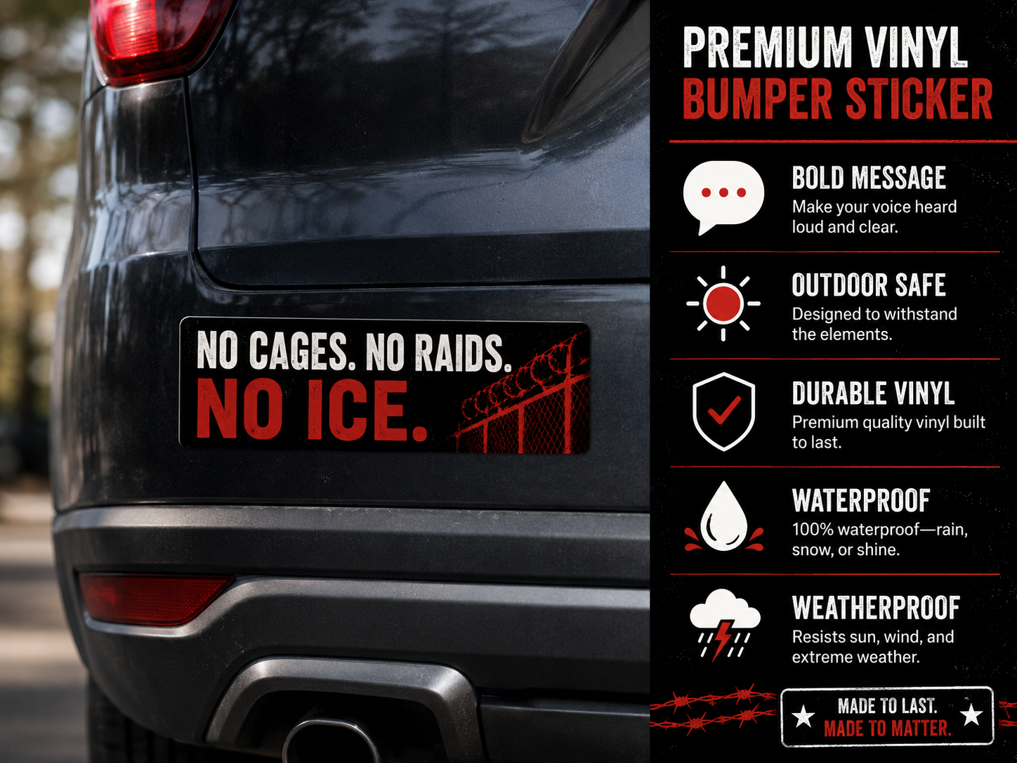 No Cages No Raids No ICE Vinyl Sticker