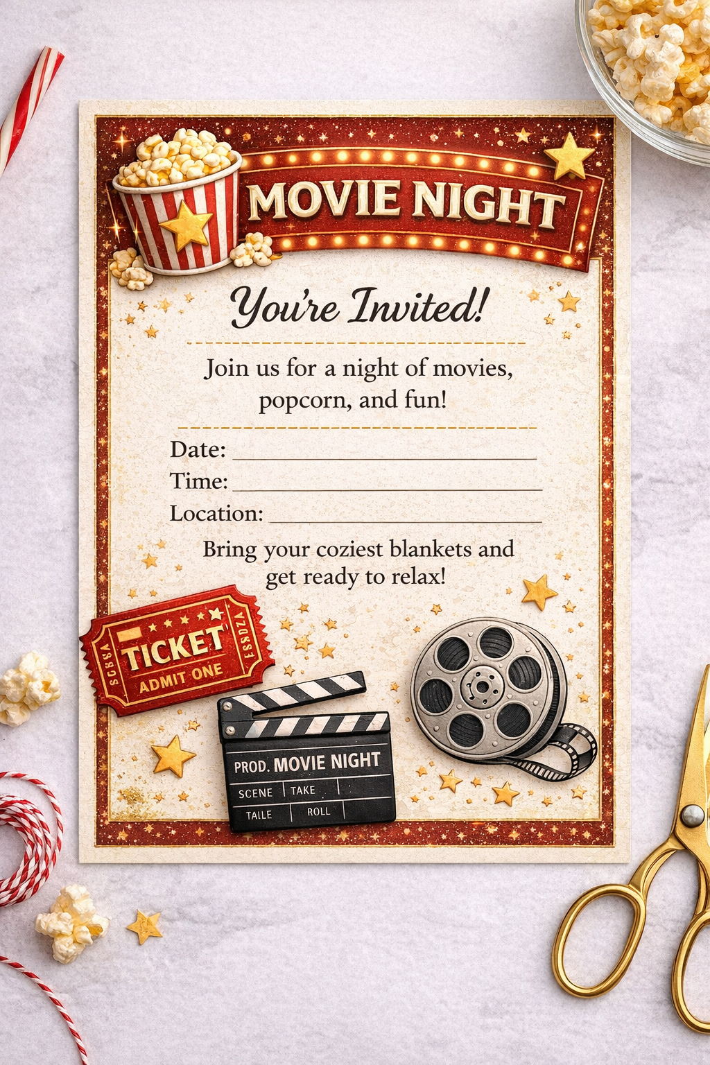Movie Night Snack Labels Set