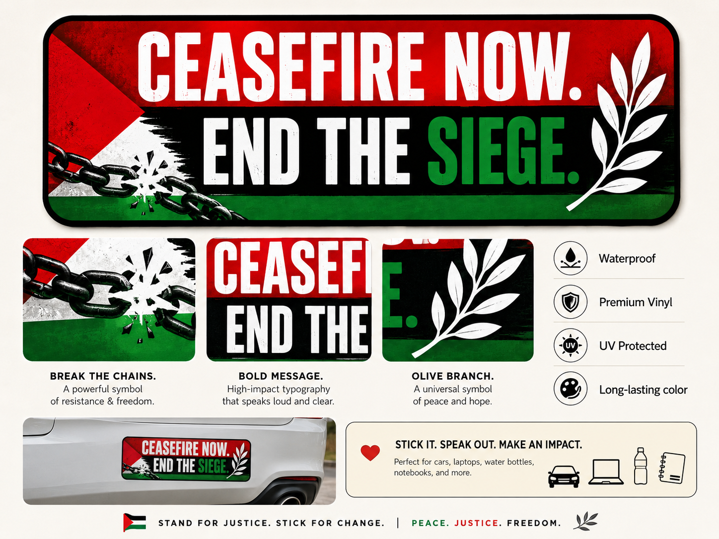 Ceasefire Now. End the Siege Vinyl Sticker