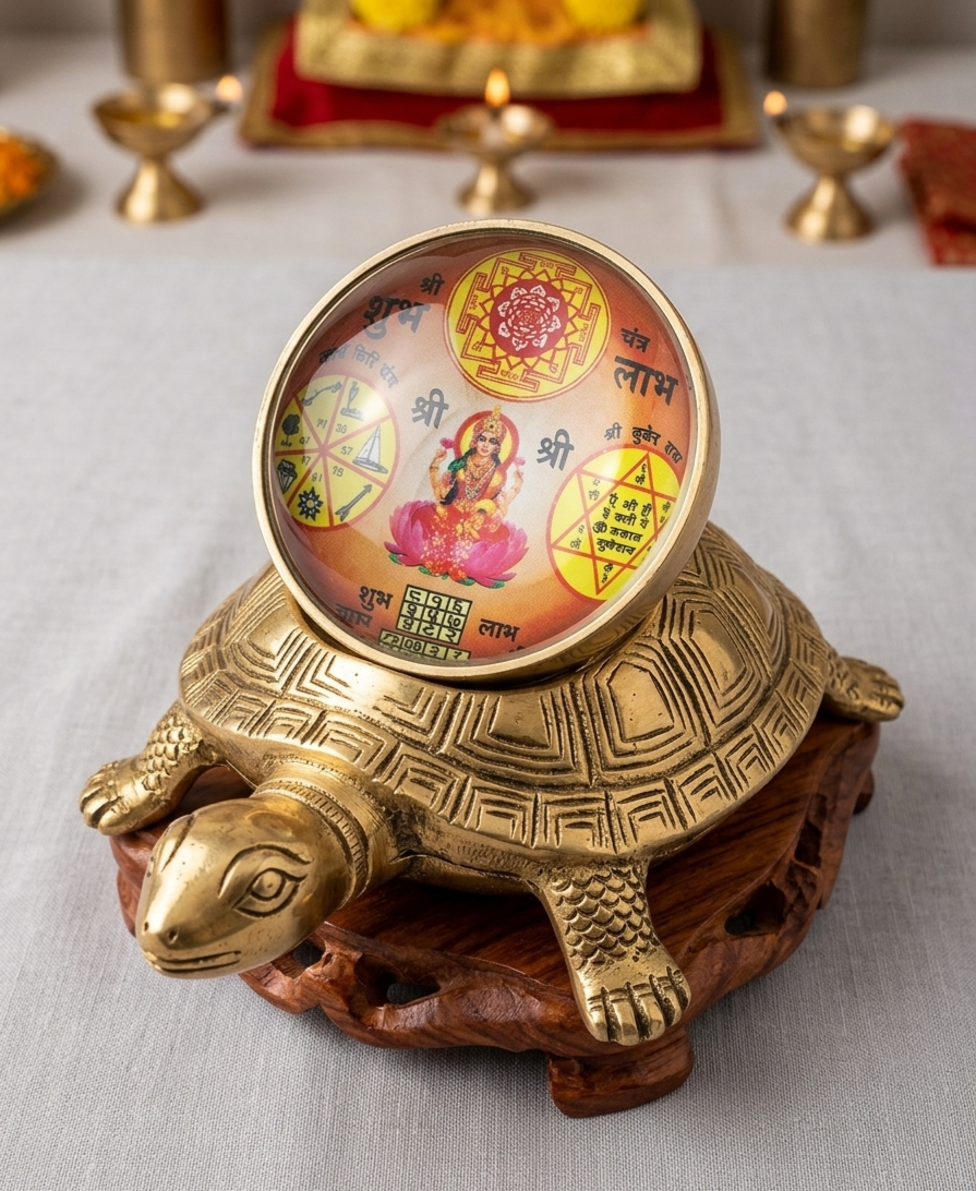 Brass Tortoise with Kuber Yantra