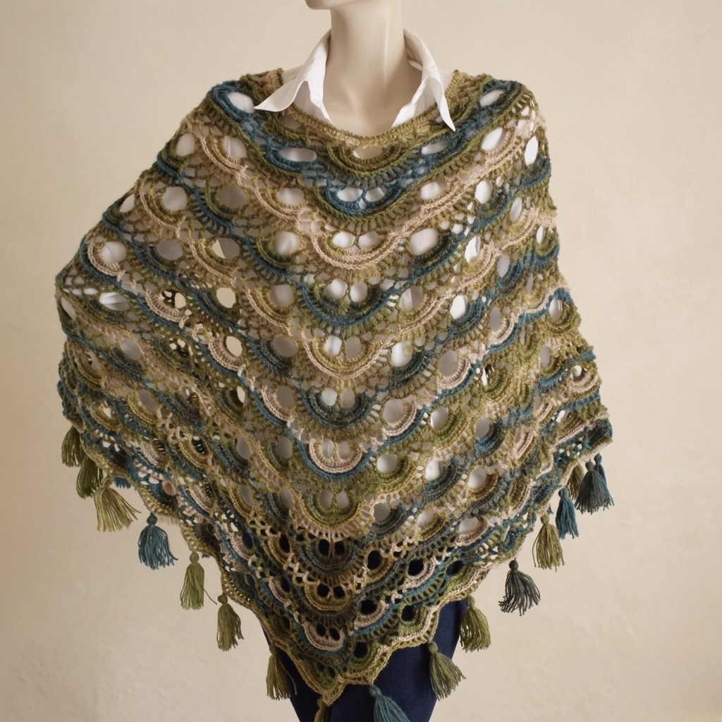Poncho de ganchillo artesanal