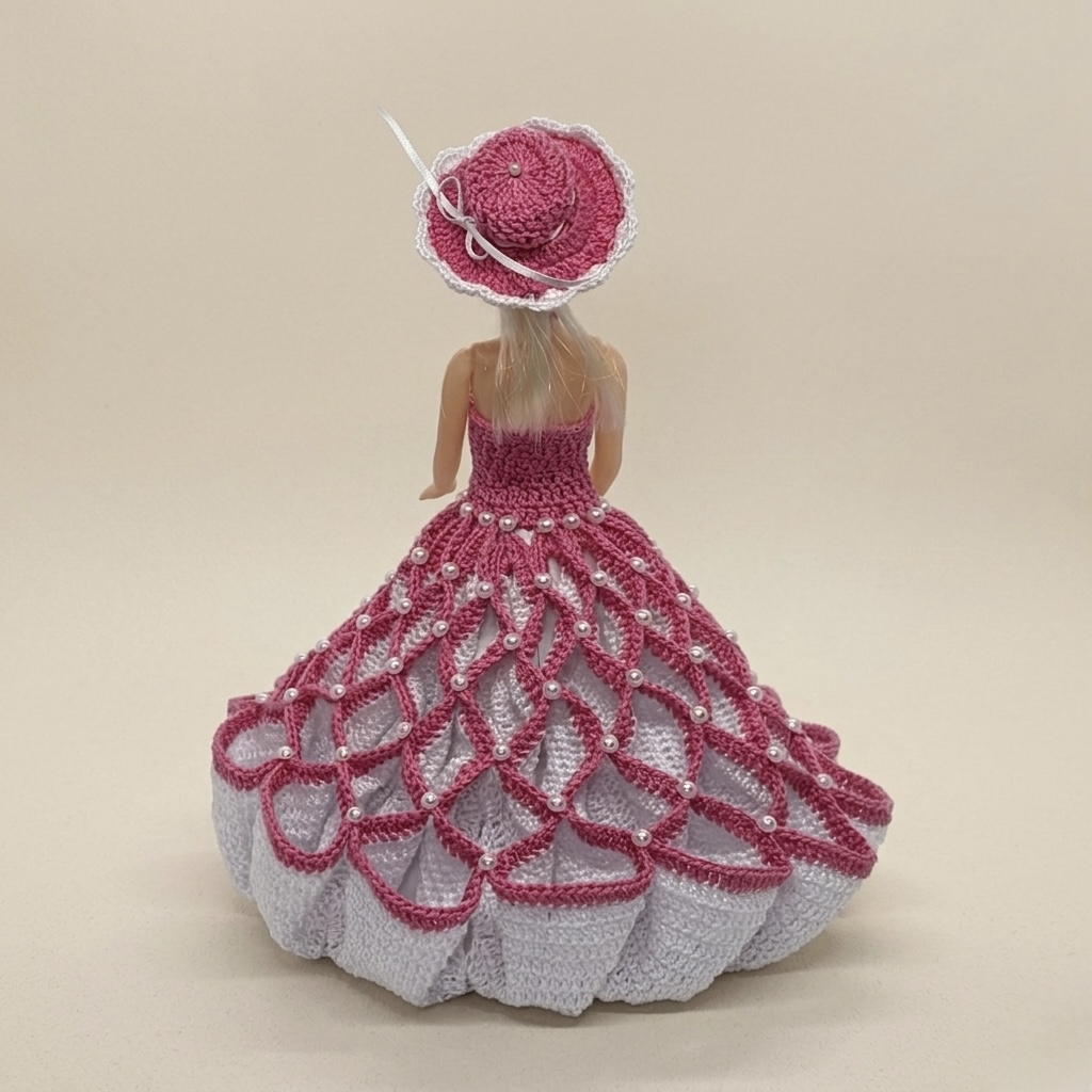 Muñeca de colección con vestido tejido