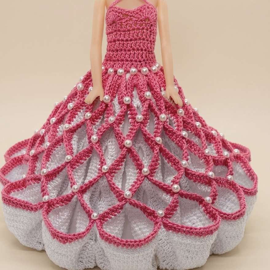 Muñeca de colección con vestido tejido