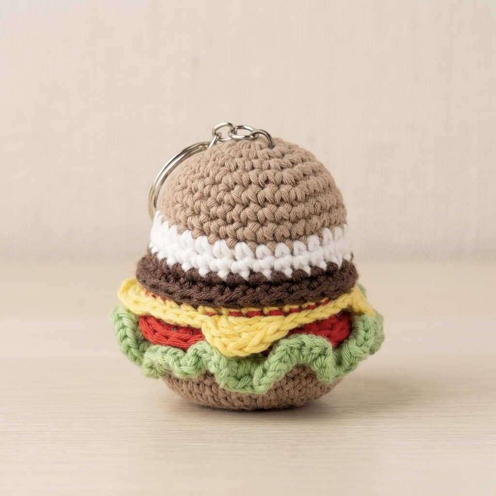 Llavero de hamburguesa tejido