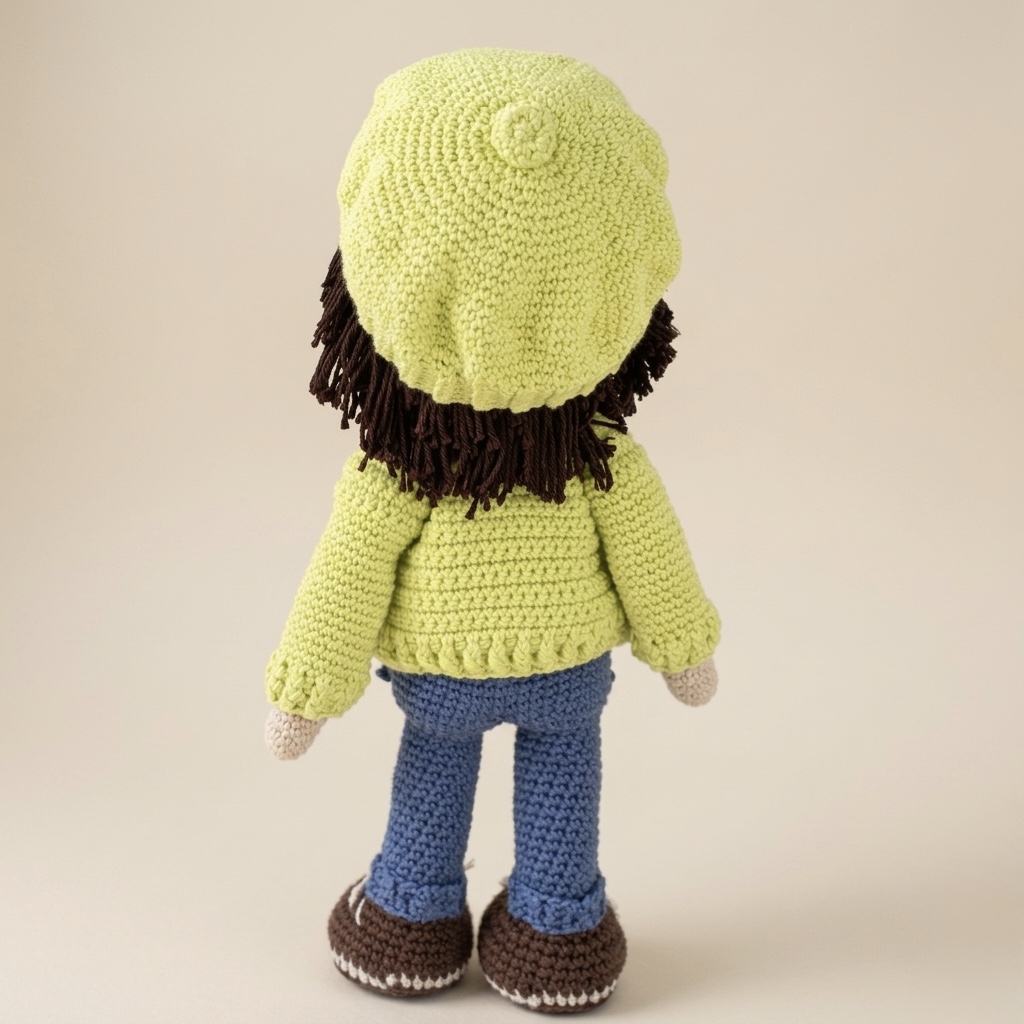 Muñeco de ganchillo con chaqueta y gorra 