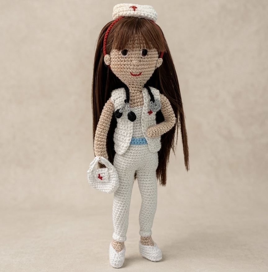 Muñeca enfermera de ganchillo