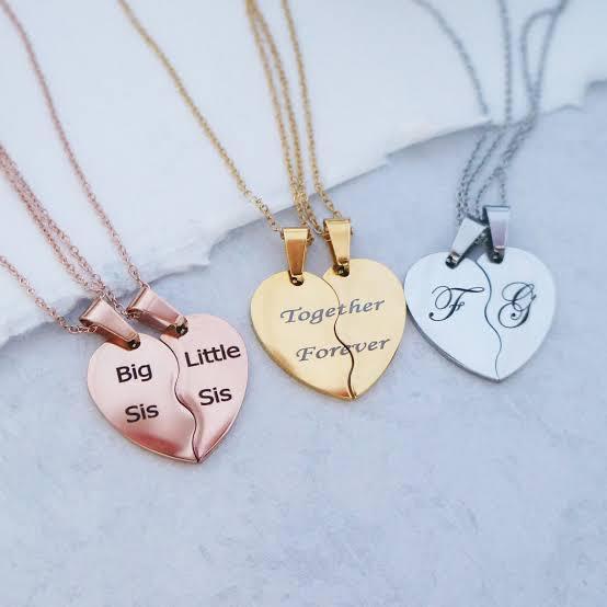 Heart Split Pendant Necklace Set