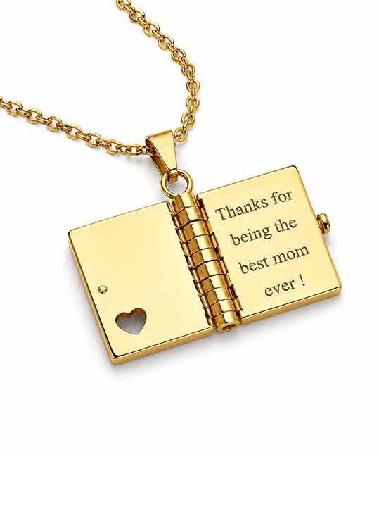 Gold Book Locket Necklace