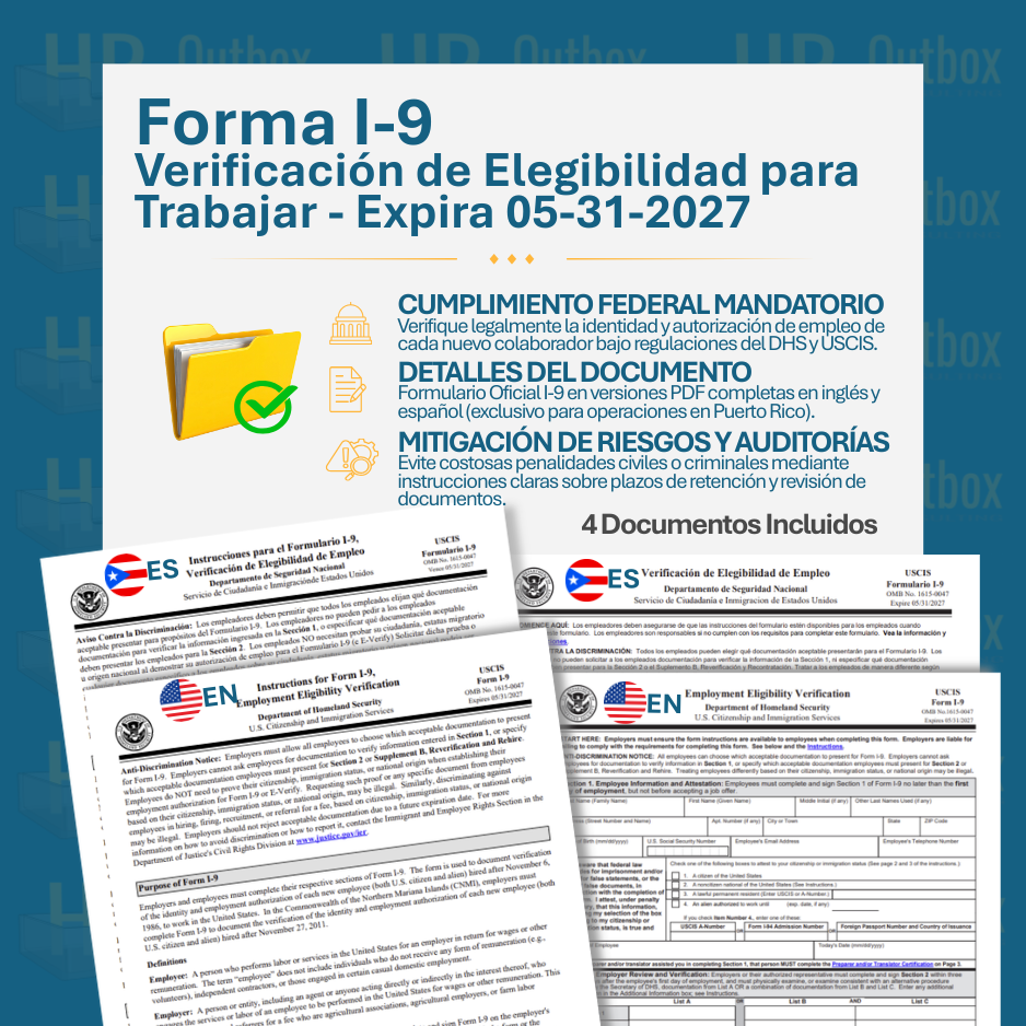 Plantilla: Formulario I-9 de Verificación de Elegibilidad de Empleo - PDF Fillable (Español/Inglés)