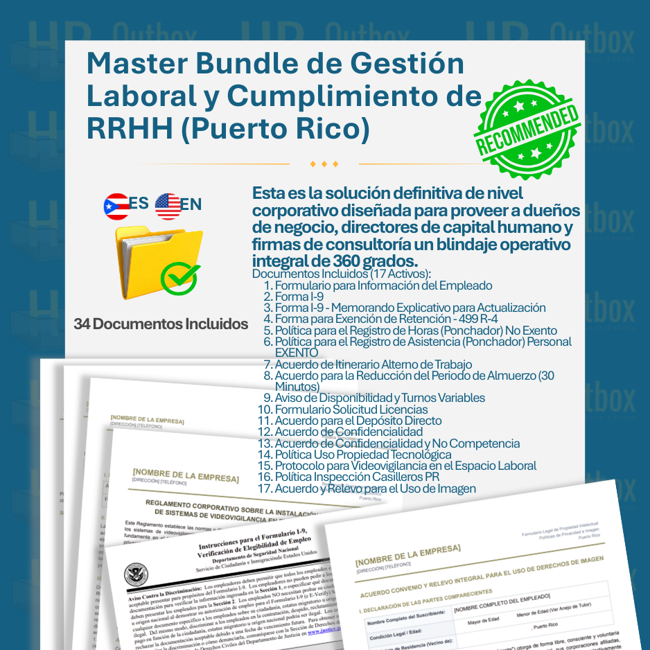Plantillas: Master Bundle de Gestión Laboral y Cumplimiento de RRHH (34 Documentos) (Puerto Rico) - Editable en Word (Español/Inglés)