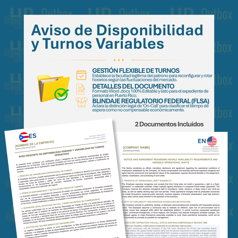 Plantilla: Aviso de Disponibilidad Horaria y Turnos Variables - Editable en Word (Español/Inglés)