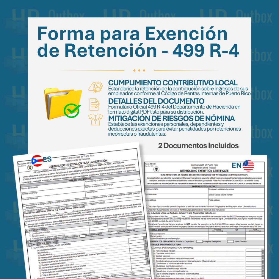 Plantilla: Formulario 499 R-4 Certificado de Exención para la Retención (Puerto Rico) - PDF Fillable (Español/Inglés)