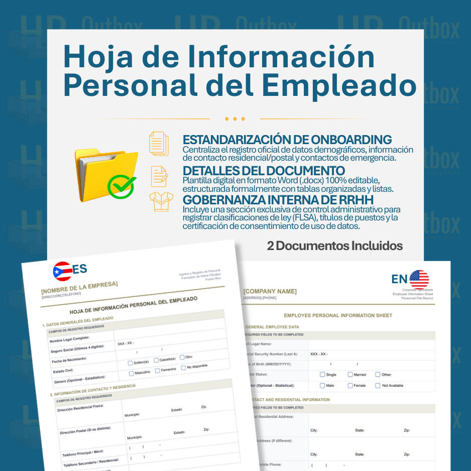 Plantilla: Hoja de Información Personal del Empleado - Editable en Word (Español/Inglés)