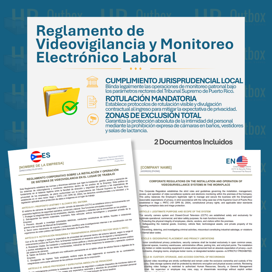 Plantilla: Reglamento de Videovigilancia y Monitoreo Electrónico Laboral - Editable en Word (Español/Inglés)