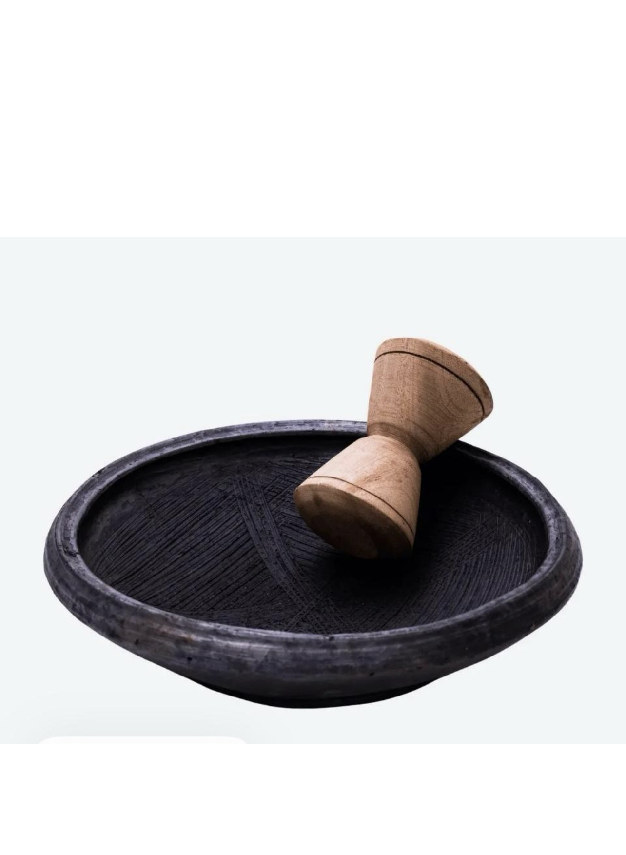 Black Clay Grinding Plate & Wooden Pestle
