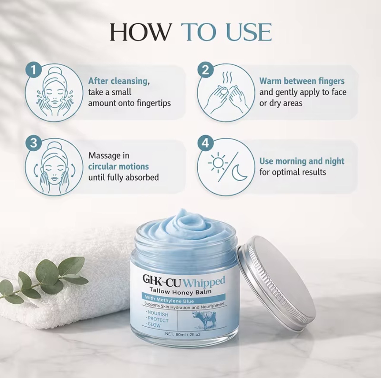 Topical Skincare- GHK-CU Whipped Beef Tallow Honey Balm