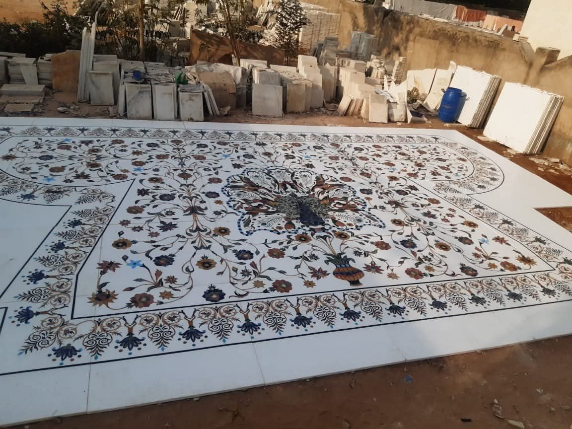 Handcrafted Marble Inlay Floor Panel