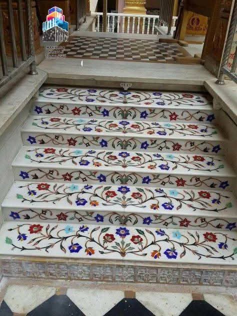 Floral Inlay Marble Staircase
