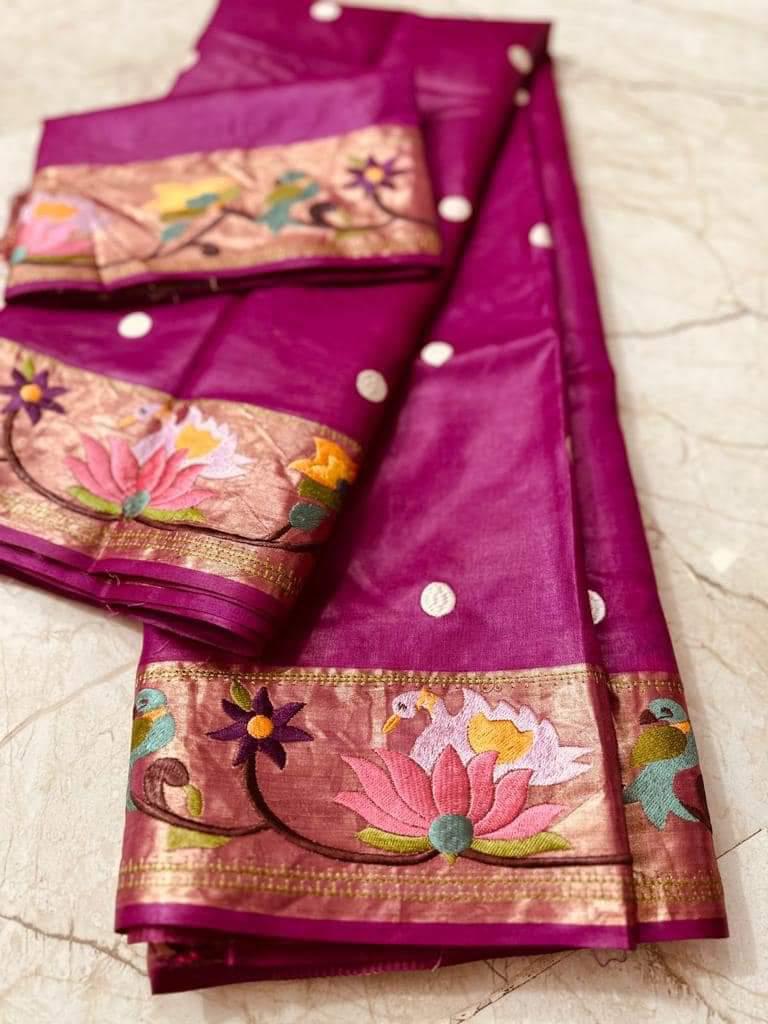  Embroidered Tussar Silk Saree