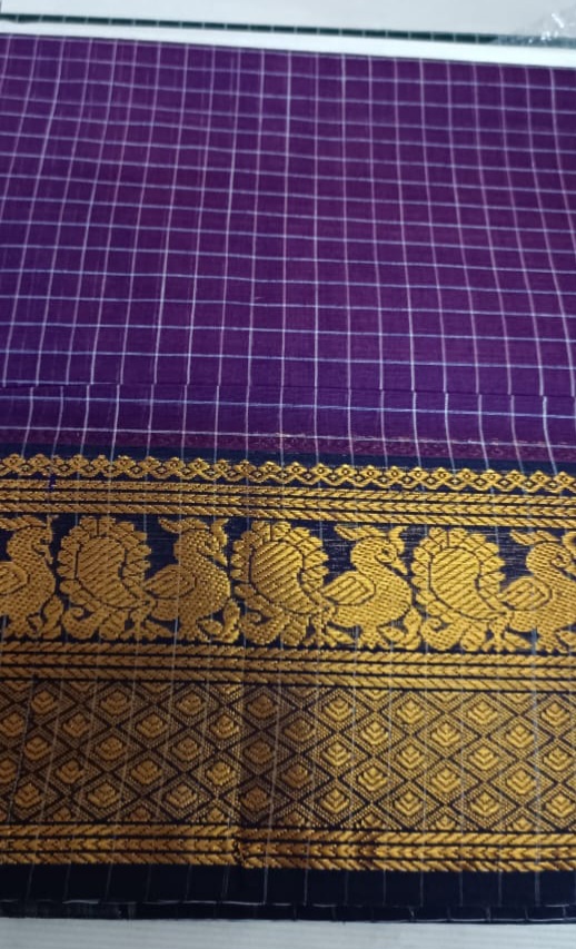 Purple Checkered Gadwal Saree